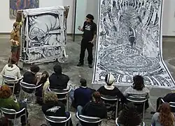 Two Collective members present a giant version of Plan Colombia at PNCA, Portland, Oregon.