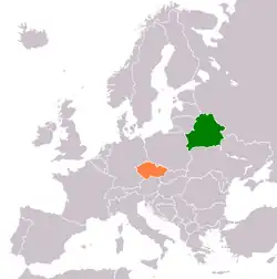 Map indicating locations of Belarus and Czech Republic