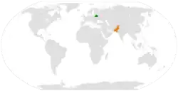 Map indicating locations of Belarus and Pakistan
