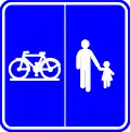 F99b: Start of a road or part of a road reserved for pedestrians, cyclists horse riders and drivers of speed pedelecs with segregation