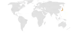 Map indicating locations of Belgium and Japan