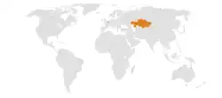 Map indicating locations of Belgium and Kazakhstan