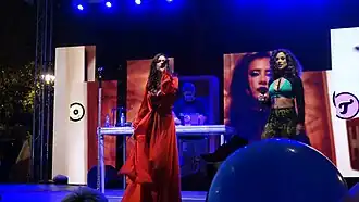Sajsi MC (left) and Tijara (right) performing at the 2021 Belgrade Pride
