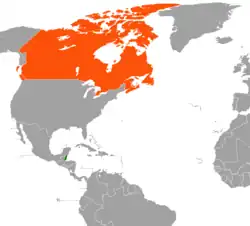 Map indicating locations of Belize and Canada