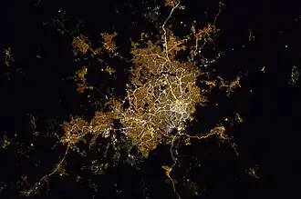 Satellite image of Belo Horizonte and greater area by night