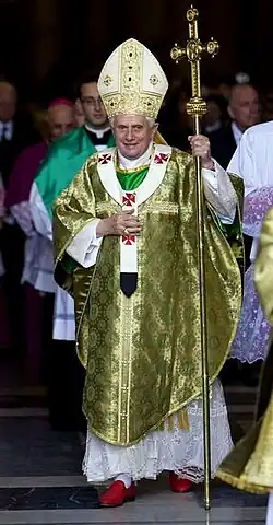 Pope Benedict XVI holding the ferula of Pius IX on 5 October 2008