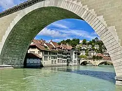 Mattequartier on the Aare riverfront, viewed from beneath the Nydeggbrücke