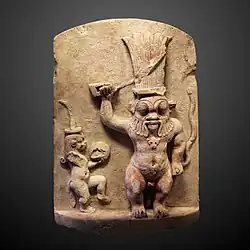 Bes and Beset; 664–332 BC; limestone; height: 31.7&nbsp;cm, width: 22.5&nbsp;cm; Louvre