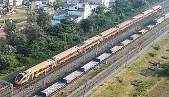 Aerial view of the Bhubaneswar–Visakhapatnam Vande Bharat Express