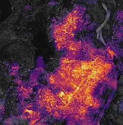 Lights of households in Bhubaneswar on 30th April 2019, before Cyclone Fani strikes on 3rd May 2019