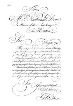 A sample[note 1] of the English roundhand (taught during the 20th and early 21st centuries)
