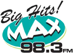 MAX 98.3 rebranded logo with updated slogan, 2021 - 2025