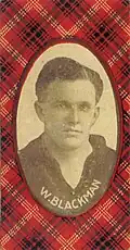 1922 McIntyre Bros Football Champions Series 2 trading card featuring Carlton player Billy Blackman.