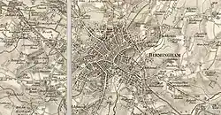 Bordesley Hall and its surrounding parkland on the 1834 Ordnance Survey map of Birmingham.