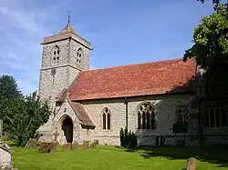St Michael's Church, Bishop's Itchington, Warwickshire, 1872 by Ewan Christian, stone with Decorated Gothic window tracery and a pyramidal roof to the tower[147]