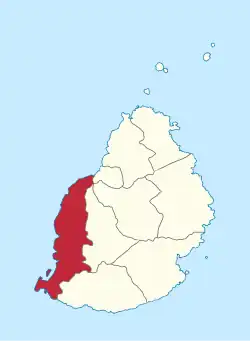 Map of Mauritius island with Rivière Noire District highlighted
