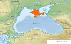 A map of the Black Sea, with Crimea highlighted