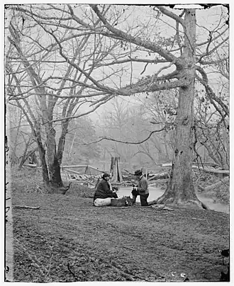 Ruins of a CS railroad bridge at Blackburns Ford on Bull Run river south east of the Stone Bridge at Bull Run. Railroad was built by the Confederate army to run supplies to the army encamped some 5 miles from Manassas Junction[74]