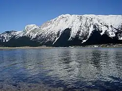 View of mountains from the lake