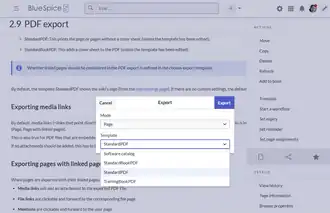 Export dialog with a selection of 4 templates