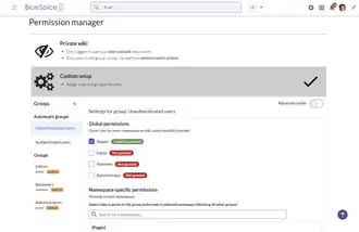 Simplified default view of the permission manager special page