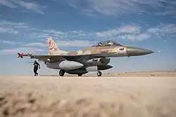 An F-16C Barak from 117 Squa­dron "First Jet" at Blue Flag in 2017, dis­banded at Ramat David in 2020