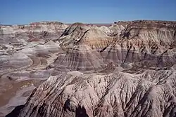A color image of some desert badlands
