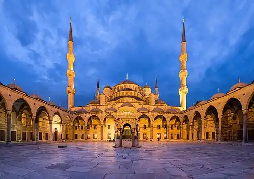 Blue Mosque Courtyard Dusk Wikimedia Commons