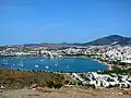 Bodrum's cityscape is dominated by white buildings.