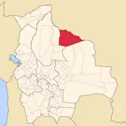 Map of Bolivia highlighting the province of Iténez.
