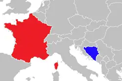 Map indicating locations of Bosnia and Herzegovina and France