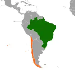 Map indicating locations of Brazil and Chile