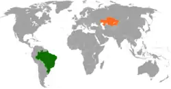 Map indicating locations of Brazil and Kazakhstan