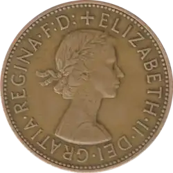 A penny, showing Elizabeth II as a young woman