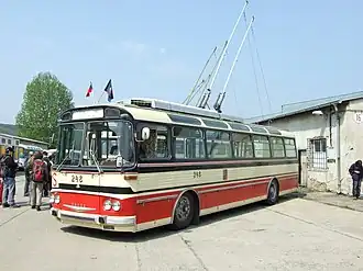 A Škoda T11 Trolleybus in Brno bus depot