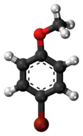 Ball-and-stick model of the bromoanisole molecule