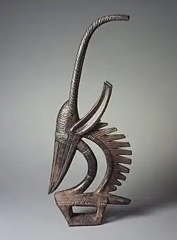 Chiwara headdress (male); late 19th-early 20th century; 72.4 x 30.5 x 7&nbsp;cm (281⁄2 x 12 x 23⁄4 in.); by Bambara people; Brooklyn Museum. Chiwara masks are categorized in three ways: horizontal, vertical, or abstract. In addition, Chiwara can be either male or female