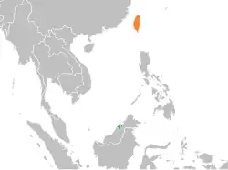 Map indicating locations of Brunei and Taiwan