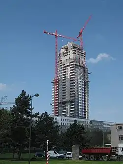 The tower under construction in April 2013