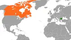 Map indicating locations of Bulgaria and Canada