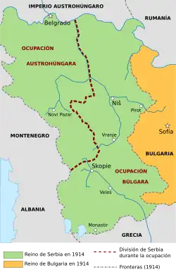 Division of Serbia into an Austro-Hungarian and a Bulgarian occupation zone