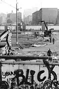 Workers clearing the square for a new border crossing, November 1989