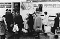 West Berlin passengers board buses to travel in East Germany at the Drewitz checkpoint in March 1972 after the temporary easing of travel restrictions into East Germany.