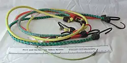 Close-up of bungee cords with metal hooks