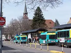 Image 38Mountain Line buses queue to pick up passengers in Missoula. (from Transportation in Montana)