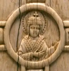 Depiction of a young Romanos&nbsp;II on an Ivory plaque, c. 945–959.[10]