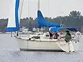 C&C 27 Mk V stern view, showing the transom-mounted rudder