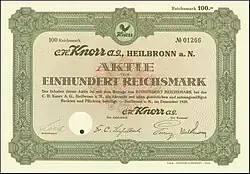 Share of the C. H. Knorr AG, issued December 1929