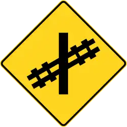Skewed railway crossing ahead