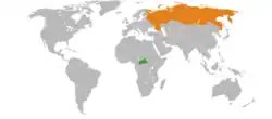 Map indicating locations of Central African Republic and Russia